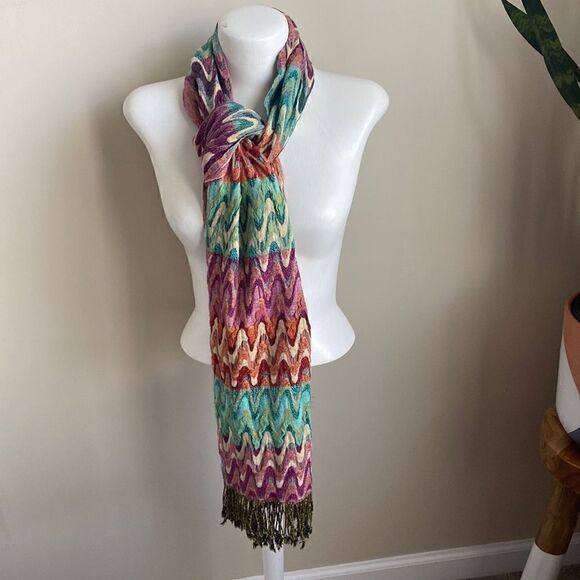 Source Unknown Accessories - Flamestitch Pattern Neck Scarf